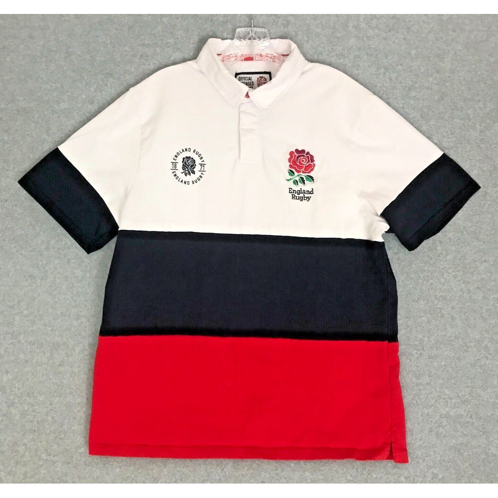 England Rugby Shirt Youth Boys‎ 2XL Long Sleeve Polo Striped Official Licensed